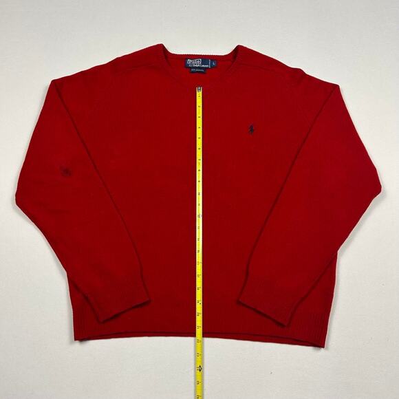 Polo Ralph Lauren 100% Lambs Wool Red V Neck Sweater - Picture 5 of 7